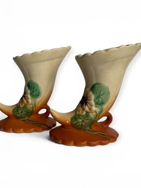 Pair of Vintage Weller Pottery Panella Cornucopia Vases (1930s)